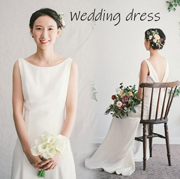 ウェディングドレス ノースリーブ 花嫁ドレス 二次会ドレス 後撮り 前撮り お呼ばれ 結婚式 スレンダー..