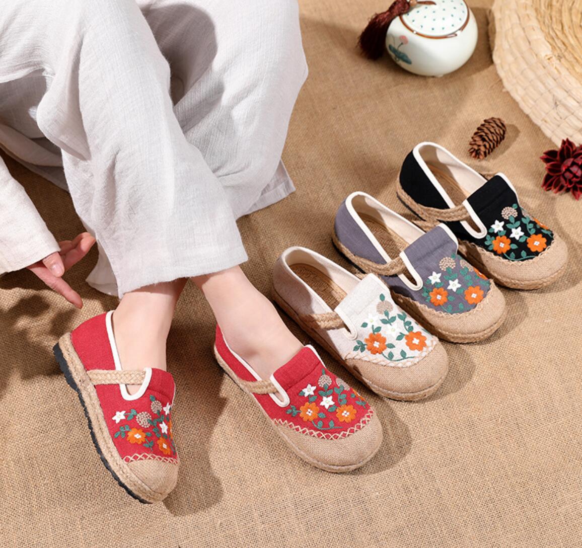 レディース春夏秋パンプス チャイナ靴 手作り北京布靴 フラット エスニックチャイナシューズ 痛くない 疲れない カジュアル 通気性抜群 チャイナドレス メイド ...