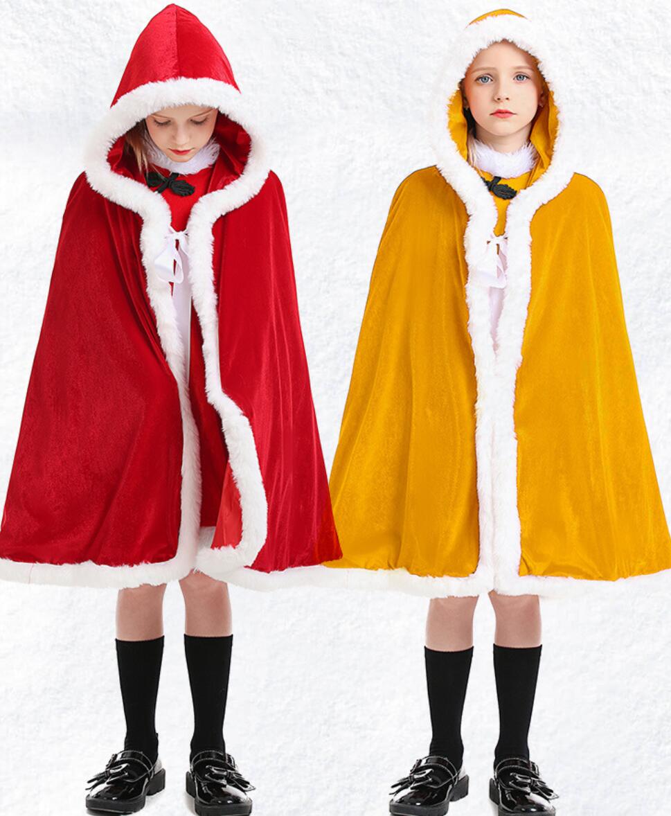 コスチューム 子供用サンタクロース クリスマス 衣装 コスプレ マント レディース 女王 仮装 バニーガール ジュニアサンタロースコスチューム サンタ服 クリスマスパーティー もこもこ 舞台衣裳 イベント 変装 仮装 女装 ポンチョマント レッド イエロー