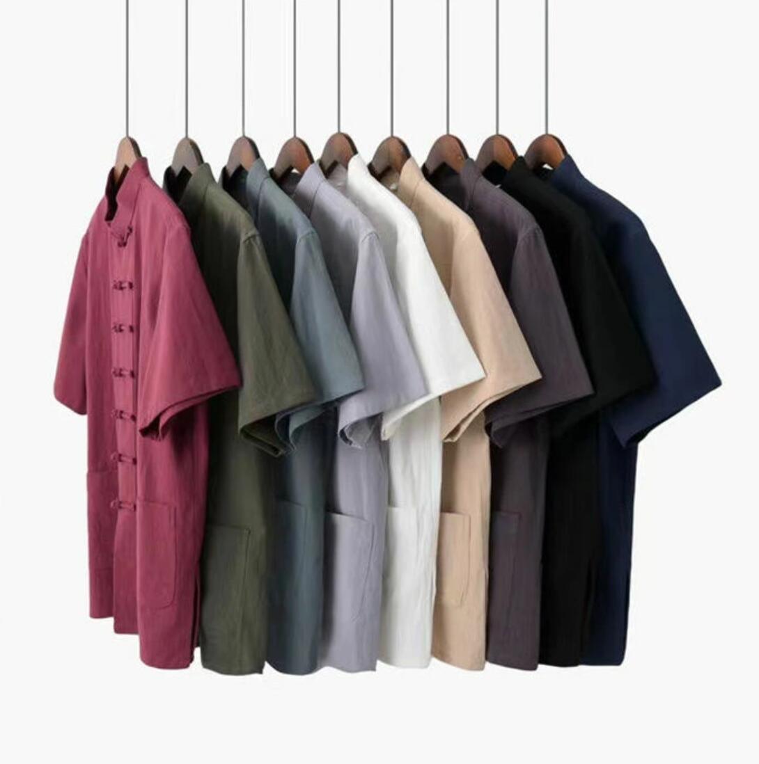 メンズ トップス カーディガン 武術服 唐装漢服 太極拳服 半袖 チャイナコート チャイナボタン 無地 薄手 シャツ 綿麻 ポケット付き 中国風 男性用 太極拳...