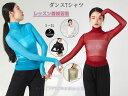 レディースダンス衣装 長袖 チュールスTシャツ シースルーブラウス ハイネック ダンストップス ヨガトップス 細見え ストレッチ レッスン着 練習着 ヨガ服 演...