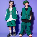 キッズジャッズ ヒップホップ キッズダンス衣装 jazz hiphop カーゴベスト Tシャツ カーゴパンツ 男の子 女の子 子供服 上下3点セット ダンスセットアップ K-POP ストリート レッスンダンスウェア イベント 発表会 応援団 ステージ舞台演出服 練習着 チーム衣装 団体服 1