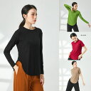 ロングTシャツ ダンストップス ヨガトップス ヨガウェア レディースフィットネスウェア 細見え 長袖/半袖 ストレッチ ダンスウェア レッスン着 練習着 ヨガ服...