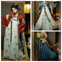 唐装 漢服 華流衣装 中華古代服 中華服 夏着 チャイナ服 中華風 チャイナ風 プリント柄 古典美人服 舞台衣装 ステージ衣装 グラデーション チャイナドレス イベント 仮装 コスチューム 写真撮影 華やか 裾幅大きい 3点セット
