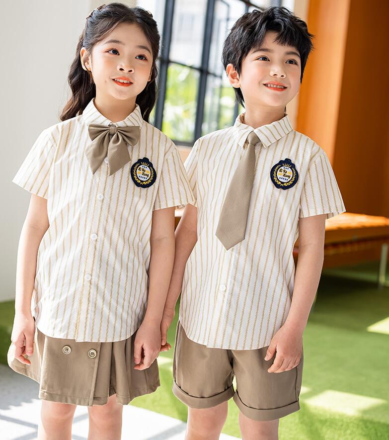 Rakuten - 夏子供制服 学生制服 幼稚園制服 女の子 男の子 セットアップ服 可愛い 上下セット 縞柄 フォーマルセット 半袖シャツ 子供服 発表会 卒業式 入学式 小学生 合唱団 運動会 イベント 学園祭 シャツ+パンツ/スカート+ネクタイ 100cm-180cm
