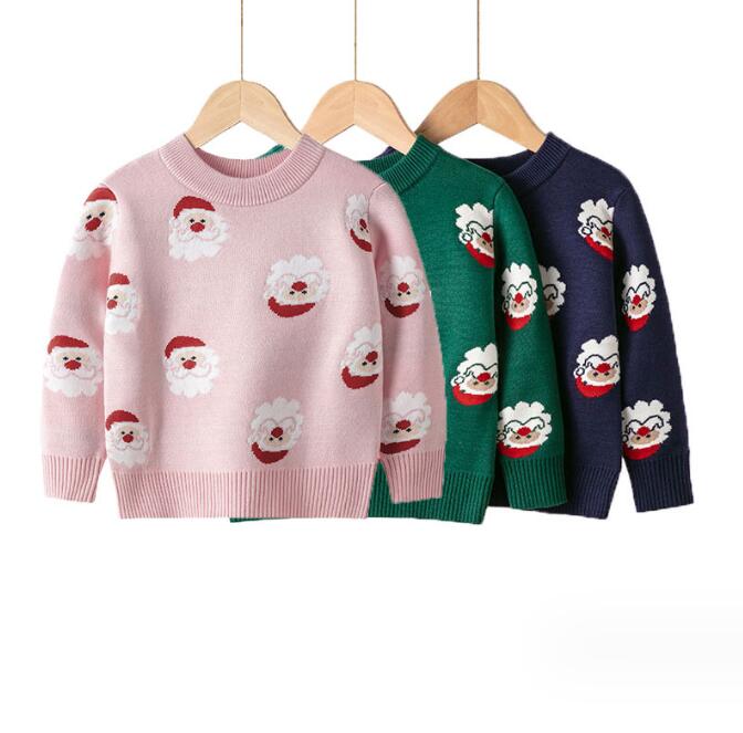 Rakuten - サンタさん クリスマスセーター キッズセーター 子供ニットセーター クルーネックセーター クリスマスプレゼント 女の子 男の子 キッズトップス 長袖 カジュアル風 サンタクロース柄 クリスマス風 普段着 ニットウェア カットソー ニットソー 100-140cm