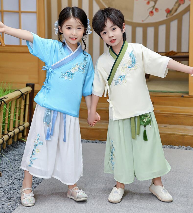 Rakuten - キッズ漢服 半袖 女の子男の子 漢服衣装 中華古代服 チャイナボタン 唐装 古典美人服 舞台衣装 ステージ衣装 団体服 中華服 チャイナ服 中華風 華流衣装 イベント 仮装 コスチューム 写真撮影 伝統楽器演奏会 二胡古筝 華やか 合唱団 2色