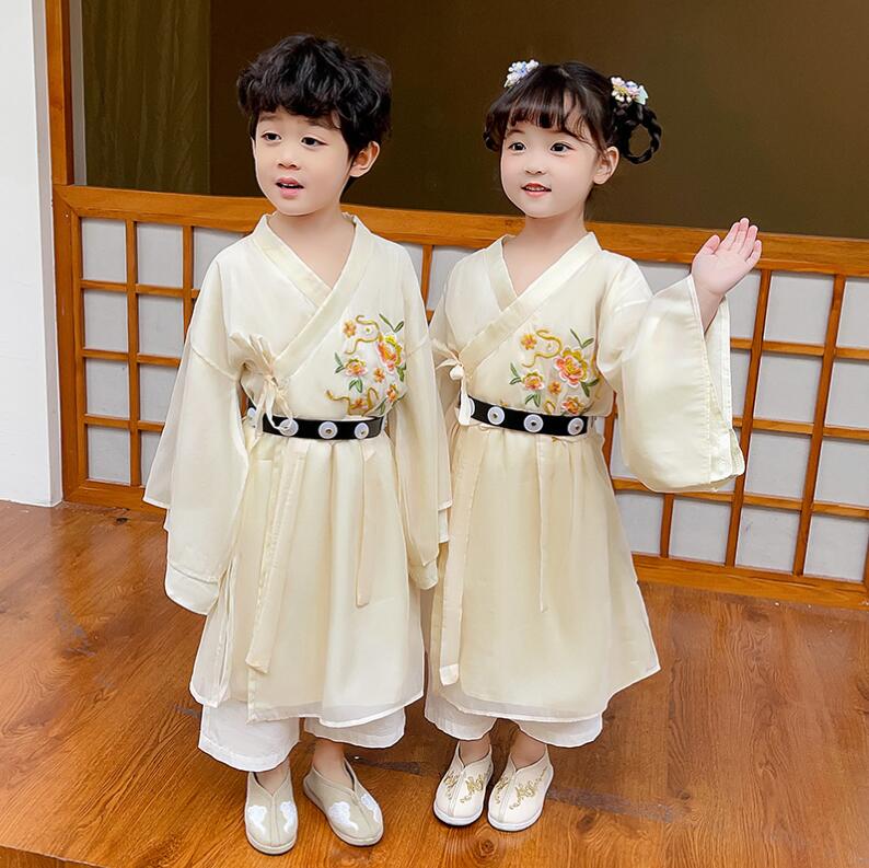 Rakuten - キッズ漢服 子供漢服衣装 中華古代服 振袖 2点セット 花柄刺繍柄 唐装 舞台衣装 ステージ衣装 団体服 中華服 チャイナ服 中華風 チャイナ風 華流衣装 イベント 仮装 コスチューム 写真撮影 伝統楽器演奏会 二胡古筝 華やか