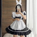 メイド服 大人用コスチューム 可愛いメイド服 メイドコスプレ 半袖 ウサギ耳 兎耳 ハロウィン衣装 ワンピース+エプロン+カチューシャ+チョーカー ウェイトレスコスプレ メイド喫茶 萌え 舞台衣装 イベント 学園祭 キャラクター 仮装 変装 女装 ブラック S-6L