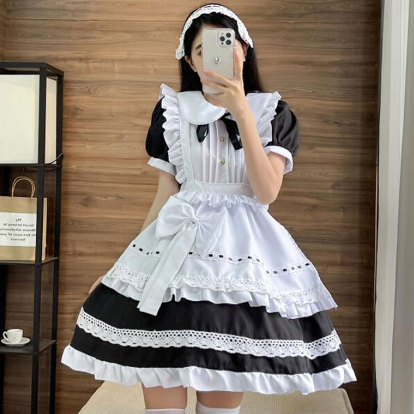 メイドコスチューム メイドコスプレ 可愛いメイド服 ショート丈 ワンピース 半袖メイド服 ハロウィン衣装 大人コスチューム エプロン ウェイトレスコスプレ メイド喫茶 エレガント 優雅 萌え 舞台衣装 イベント 学園祭 キャラクター 仮装 変装 女装 ブラック S-6L