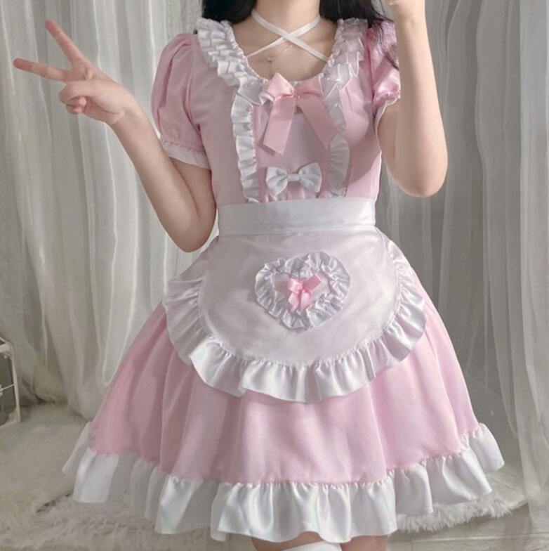 可愛いメイド服 メイド服 大人用コスチューム メイド服 フリル メイドコスプレ 半袖 ショート丈 ハロウィンコスチューム ワンピース+エプロン メイド喫茶 萌え 舞台衣装 イベント パーティー 学園祭 キャラクター 仮装 変装 女装 ピンク ブルー S-3L