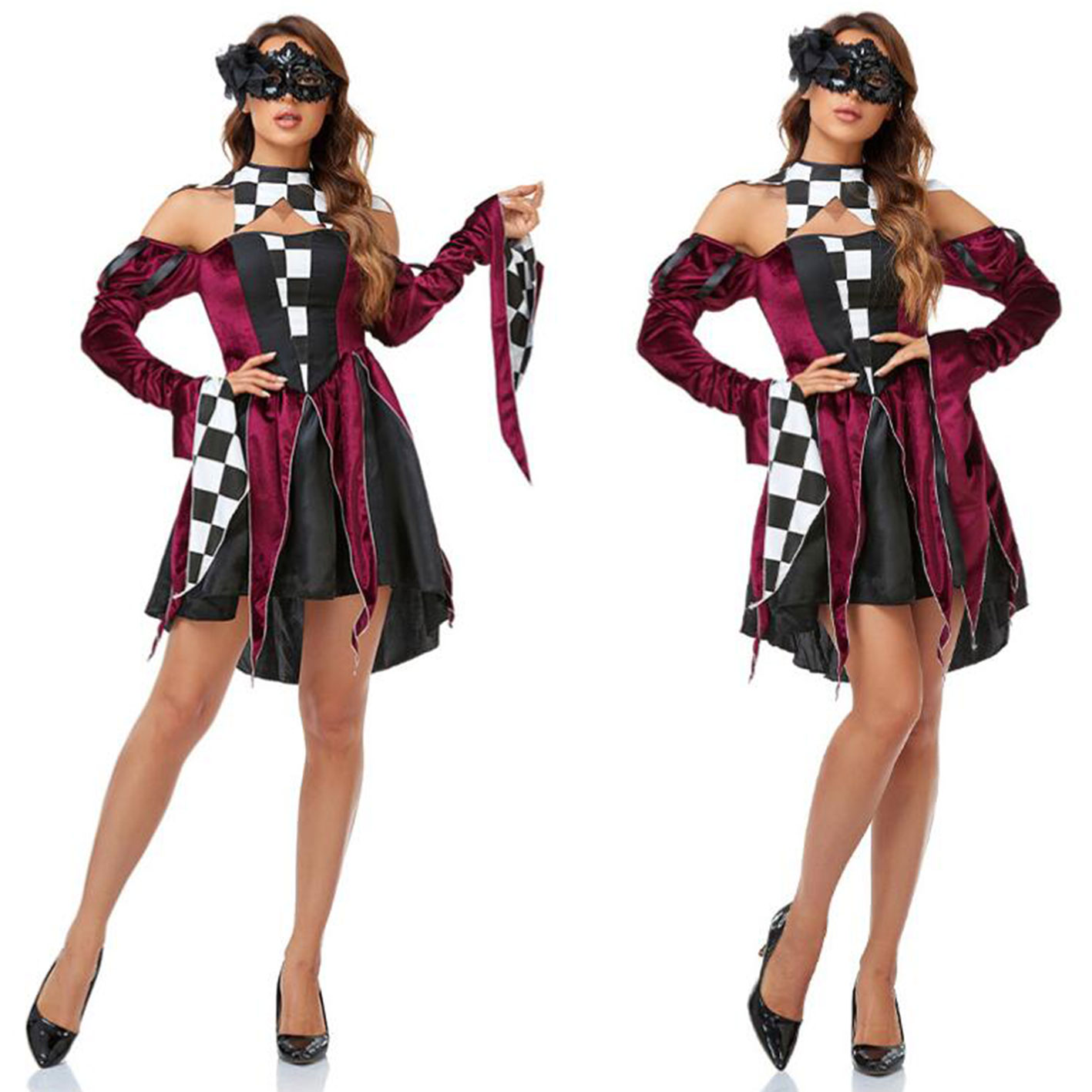 大人用コスプレ衣装 長袖ワンピース ショート丈ワンピース オフショルダー ハロウィン衣装 ハロウィン..