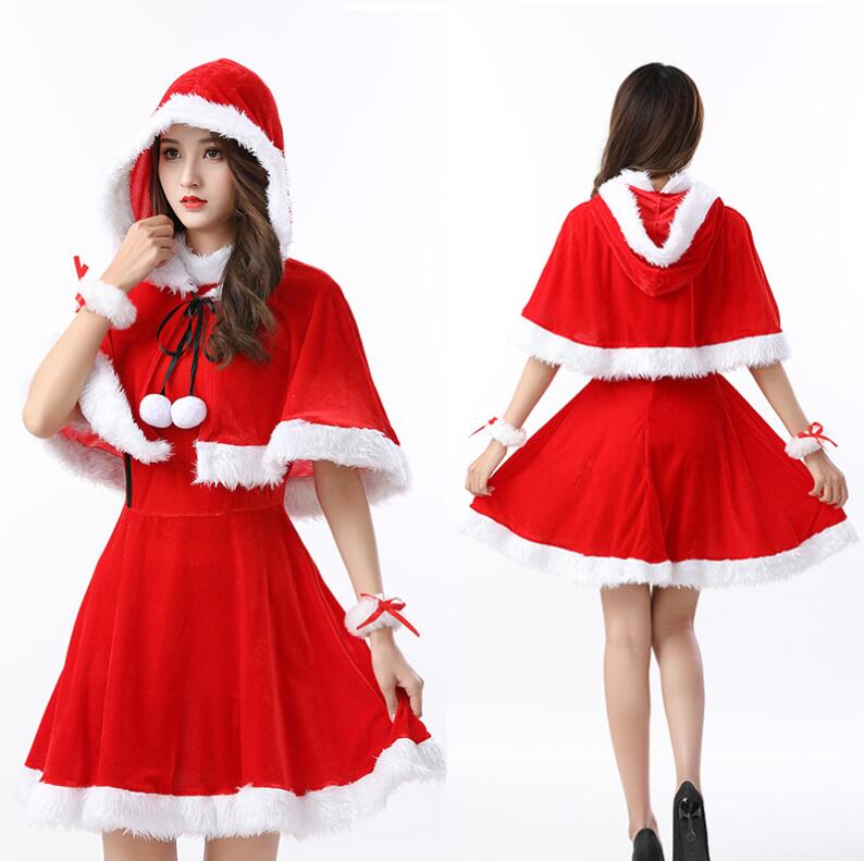 Rakuten - クリスマス衣装 ミニドレス 大人コスチューム セクシードレス ショート丈ワンピース レディースサンタクロース コスプレ クリスマスパーティー マント付き 大人可愛 もこもこ 舞台衣装 イベント 変装 仮装 女装 キャバクラ キャバワンピ