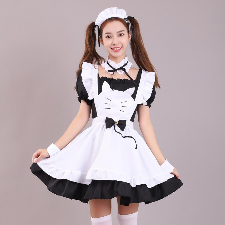 半袖メイド服 可愛いメイド服 大人用コスチューム メイドコスプレ フリル ハロウィン衣装 ワンピース+..