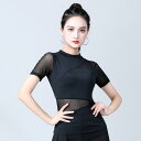 ダンスTシャツ ラテンダンストップス レディースダンスウェア ダンス練習着 密着Tシャツ シースルー 半袖/五分袖 ダンス稽古 レッスン着 細見え 練習着 社交...