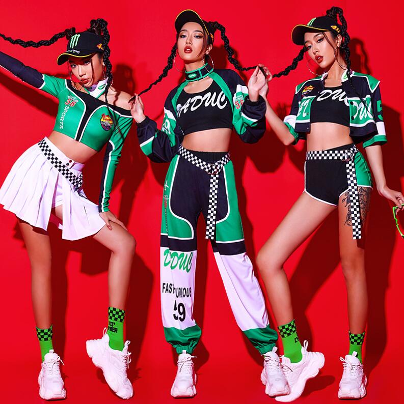 Rakuten - チアガール衣装 ダンスセット ジャズダンス衣装 セクシー衣装 ストリートダンス衣装 ミニ丈パンツ サルエルパンツ チェック柄 ヘソ出しトップス hippop イベント ダンス発表会 ダンス競技 jazz ステージ舞台演出服 練習着 チーム衣装 団体服 クラブ グリーン