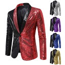 メンズステージ演出服 カラーブロック スパンコール ジャケット メンズジャケットコート カラオケダンス衣装 舞台衣装 舞台スーツ メンズ タキシード ドジャケット パーティー クラブ ホスト ステージ衣装 コント 舞台劇 漫才 余興 司会者 忘年会 結婚式 歌手 S-2XL