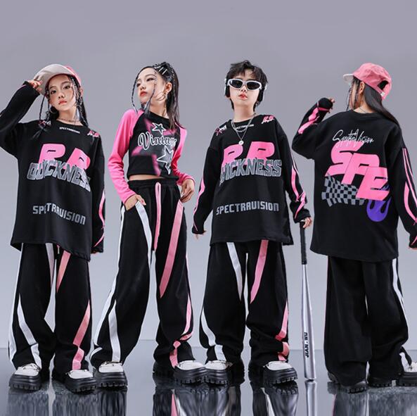 Rakuten - キッズダンス衣装 長袖Tシャツ サルエルパンツ キッズジャズ ヒップホップ 男の子 女の子 子供服 上下セット 派手 K-POP ストリート 原宿系 レッスンダンスウェア イベント 発表会 応援団 jazz hiphop ステージ舞台演出服 練習着 チーム衣装 おしゃれ団体服