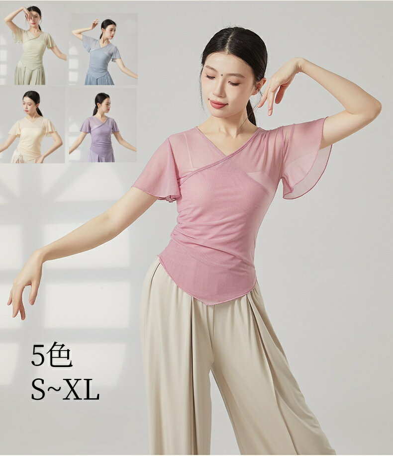 ダンスウェア レディース ストレッチメッシュ 東方ダンス フリル フィットネスウェア ダンス用ブラウス スウェット ヨガウェア ダンス練習着 ダンス授業 稽古 団体服 レッスン着 古典ダンス/ヨガ/バレエダンス/社交ダンス 5色