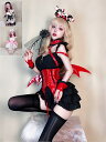 悪魔風 4点セット メイド服 ワンピース フリル ノースリーブ セクシー ショート丈 魔女風 エルフ風 吸血鬼 蝙蝠風 お姫様 ワンピース ロリータ イベント パーティー 可愛いコスチューム 文化祭 学園祭 喫茶店 ハロウィン コスプレ衣装 暗闇風 黒 赤 ピンク 舞台衣装 女性