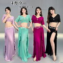 ベリーダンス服 ダンスセット 上下セット ショートトップス 半袖 Vネック へそ出し ロングスカート キラキラ 社交ダンス レディース セクシー スリット入スカ...
