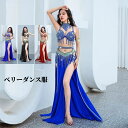 華やか ベリーダンス衣装 上下セット フェイクダイヤモンド フリンジ 誘惑的 ダンスドレス 大人用ダンス衣装 レディース エレガント ロング丈ドレス キラキラ ...