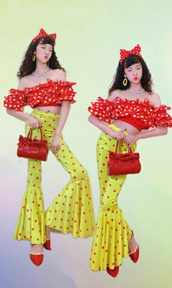 子供舞台衣装 トップス ラッパパンツ レトロブーム キッズ服 上下セット デスコ風 ランス風 フレアパン..