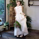 ロングドレス レディースドレス レトロドレス 花柄 披露宴 演奏会 ホワイト 可愛い エレガント パーティー 二次会 ステージ イベント 発表会 袖なし ワンピース 魅力的 女性用 フランス風 森ガール 妖精 仙女 誕生日 プレゼント 親友