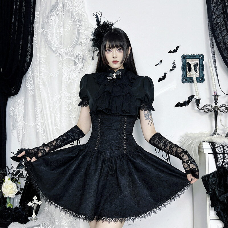 ゴシック風 スカート レディース パンク・ロック風 ロリータ 半袖シャツ セクシー レース裾 レースウエストスカート 原宿風 セット購入可 Lolita ロリー...