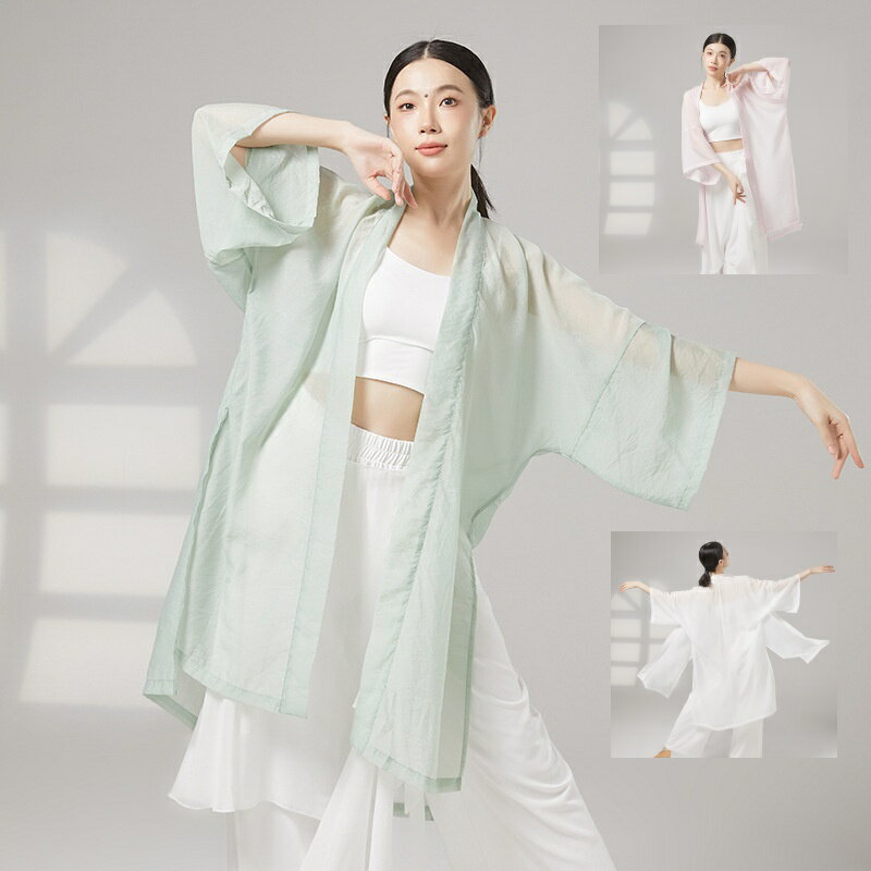 中華風 ダンストップス 羽織 改良漢服風 ロング丈 スリット入り カーディガン 広げ...