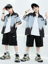 単品/2点/3点セット 上下セット 黒x青 子供ジャズダンス衣装 ヒップホップ 半袖シャツ カーディガン ハーフパンツ 夏Danceセットアップ 切り替え 女の...