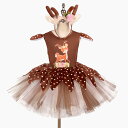 2点セット 女の子 ワンピースセット 鹿柄 ドット柄 クリスマス風 ドレス かわいい キッズダンス服 子ども 髪飾り付き コスプレ コスチューム ショー丈 チュ...