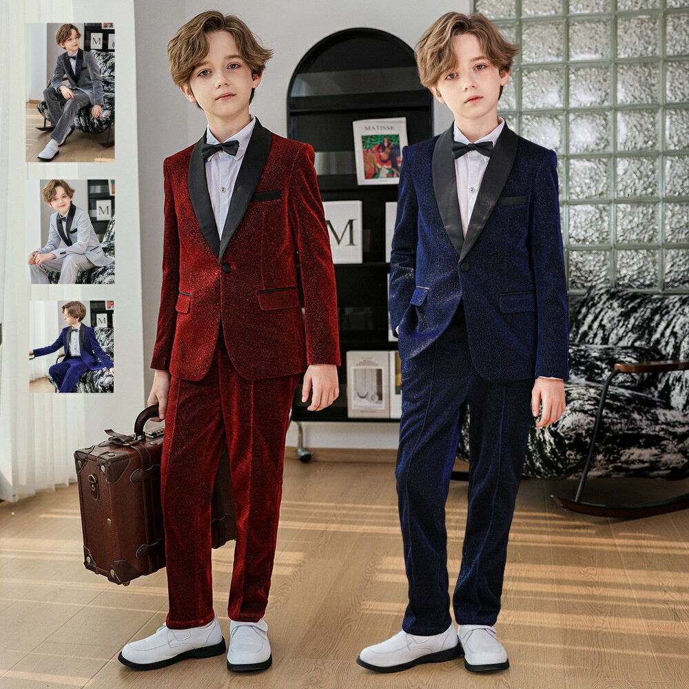 3点/4点セット キッズフォーマルスーツセット ジャケット パンツ タキシードジャケット ラメ入り生地 ..