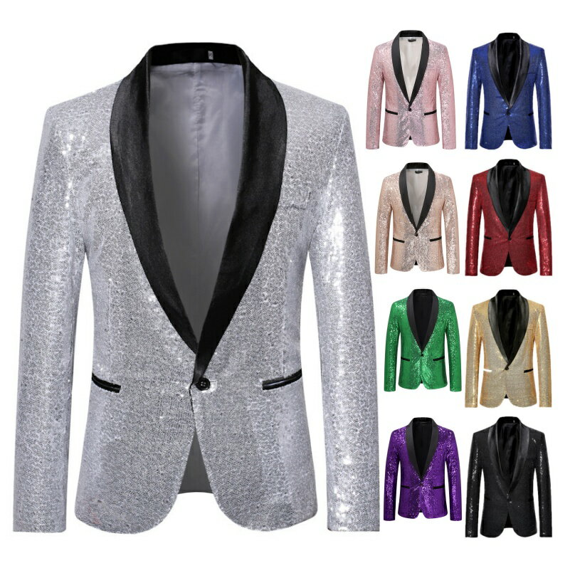 スパンコールジャケット メンズ タキシードジャケット テーラードジャケット 1個ボタン スーツジャケッ..