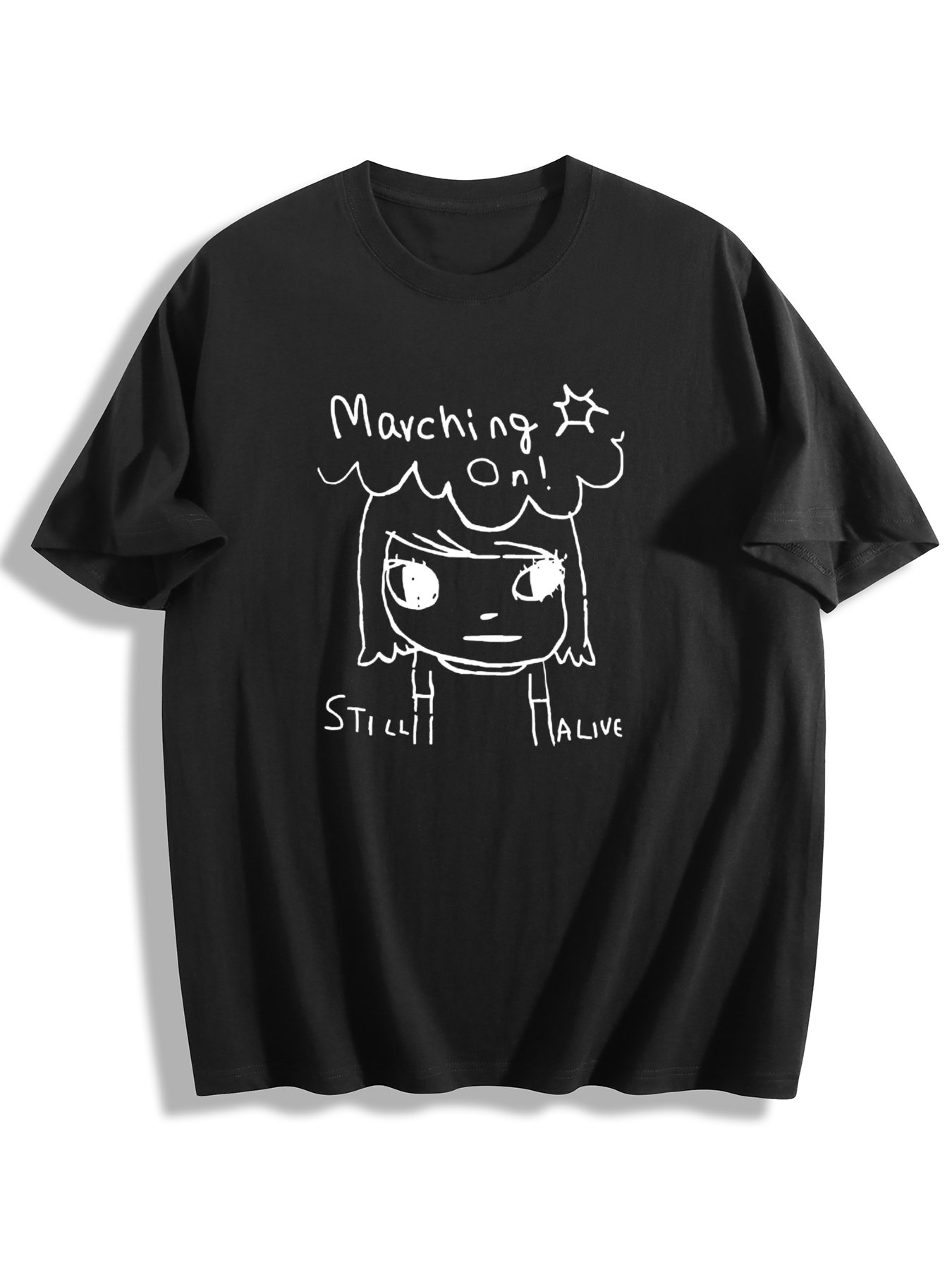 Rakuten - 【2026 春夏新色 】送料無料 奈良美智「MARCHING ON」T シャツ メンズ レディース 半袖 綿 100% 200g クルーネック ルーズフィット アート キャラクター プリント ホワイト ブラック 大きいサイズ S M L XL XXL 3L プレゼント 通販 新作