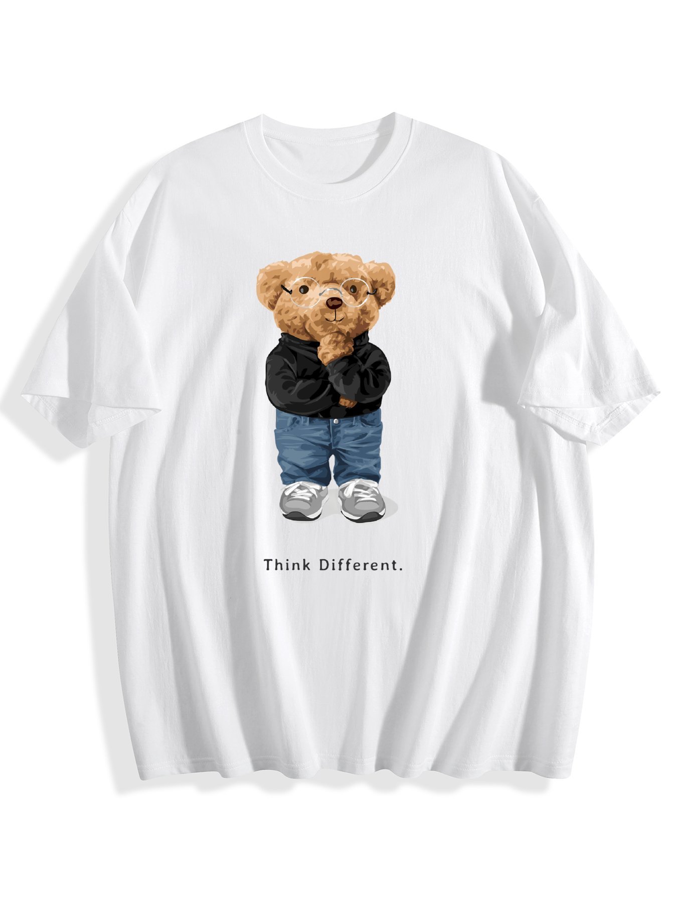 Rakuten - 【Think Different テディベア】クルーネック T シャツ ユニセックス 綿 100% 200g 半袖 ゆったりフィット 春夏 2026 新スタイル S～3XL ホワイト / ブラック
