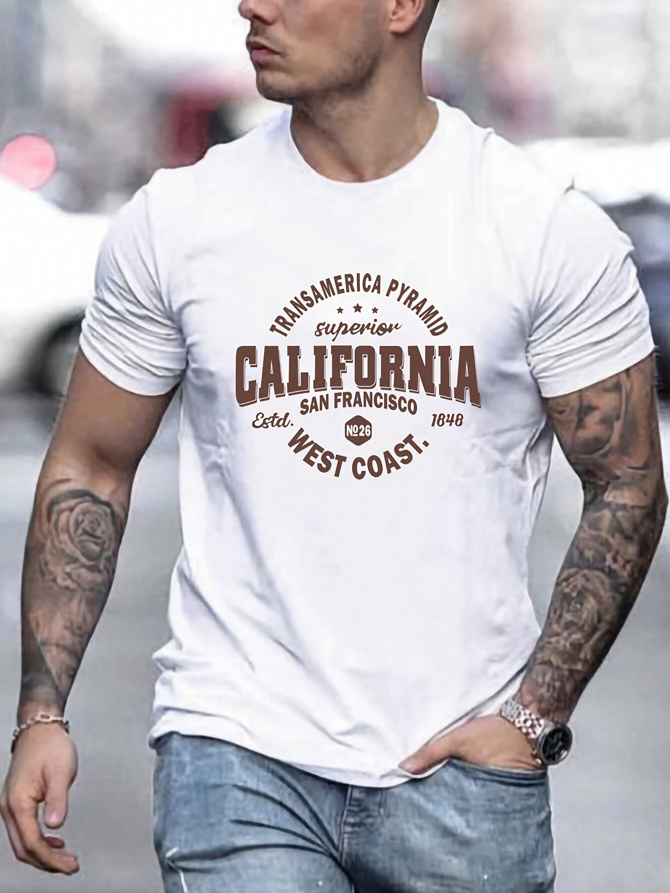Rakuten - 【メンズ カリフォルニア グラフィック T シャツ】西海岸スタイル クルーネック 半袖 100% コットン 200g カジュアル 日常着 S-3XL
