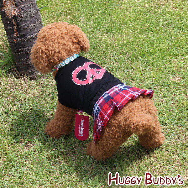 【メール便送料無料】【同梱不可】ハギーバディーズラインストーンのラブ＆ピースとチェックスカートワンピース