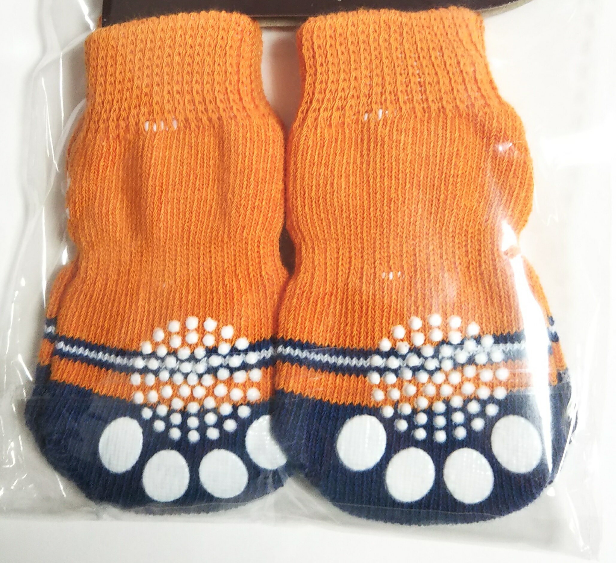 【メール便対応】ペットソックス滑り止め付犬用靴下S〜L（ボーンオレンジ）足の保護に