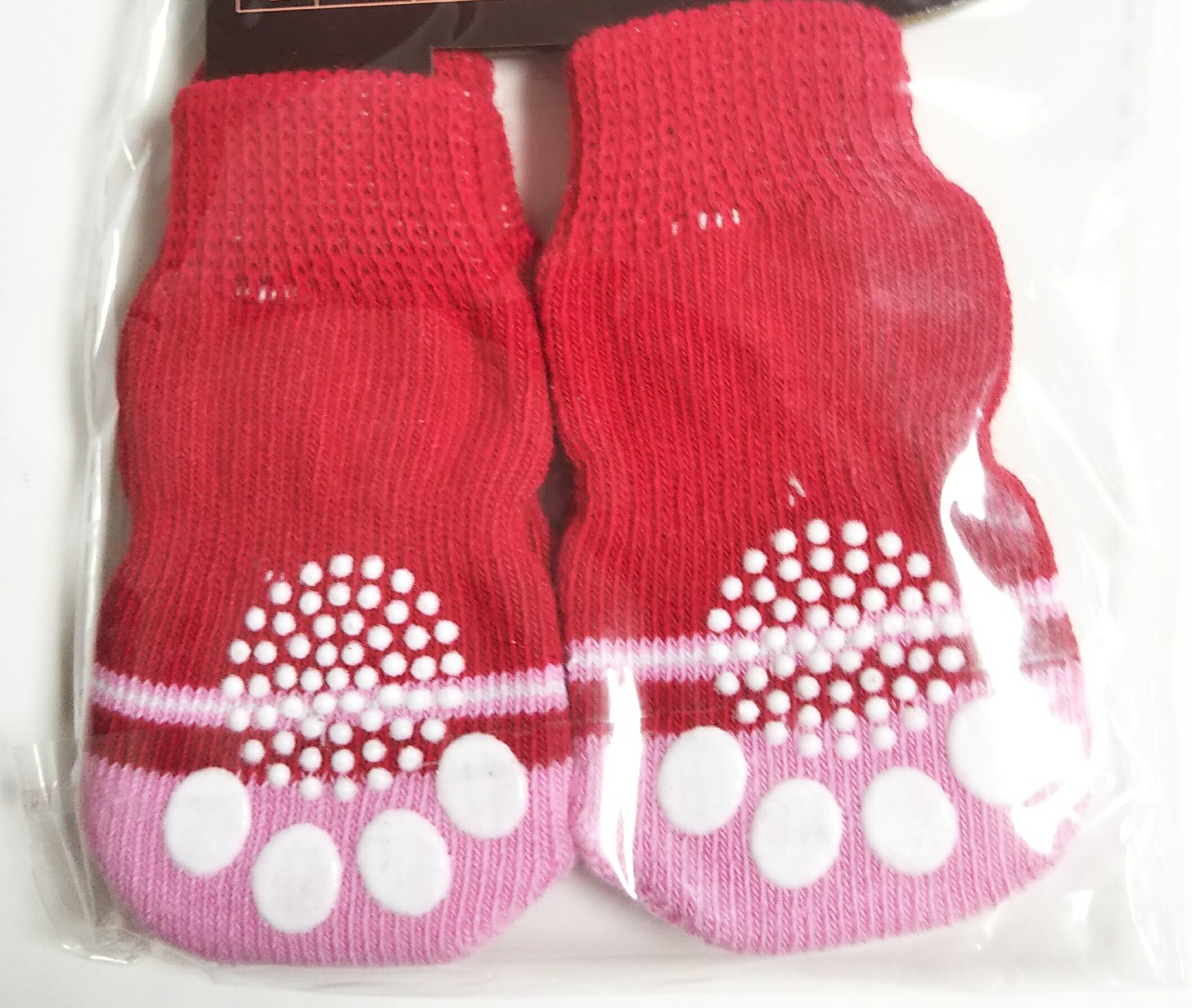 【メール便対応】ペットソックス滑り止め付犬用靴下S〜L（ボーン赤）足の保護に