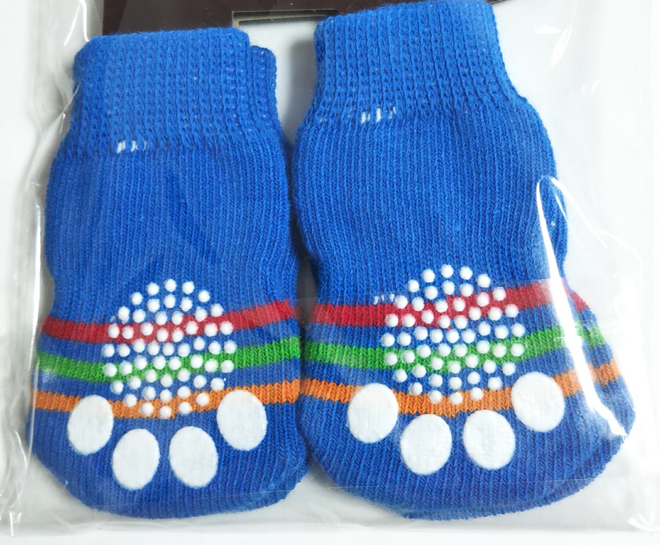 【メール便対応】ペットソックス滑り止め付犬用靴下S〜L（足あと青）足の保護に