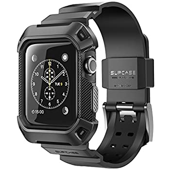 【中古】SUPCASE Apple Watch 42mm ケース バンド 一体 落下衝撃 吸収 装着簡単 Apple Watch Series 3/2/1対応 黒