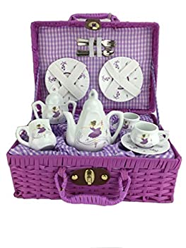 š(ɤ)Delton - Porcelain Tea Set in Basket Purple Dancer