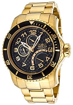 yÁz[CrN^]Invicta rv 15341 Pro Diver Black Textured Dial 18K Gold Plated Stainless Steel Y [sAi]