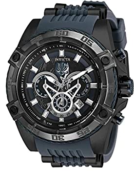 yÁzInvicta Men's Marvel Blue Silicone Band Steel Case Quartz Black Dial Analog Watch 26802