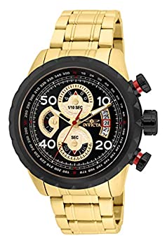 【中古】Invicta Men's 28151 Aviator Quartz Multifunction Black Gold Dial Watch