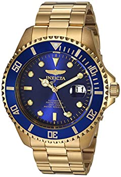 yÁzInvicta Men's Pro Diver Gold-Tone Steel Bracelet & Case Automatic Blue Dial Analog Watch 28949