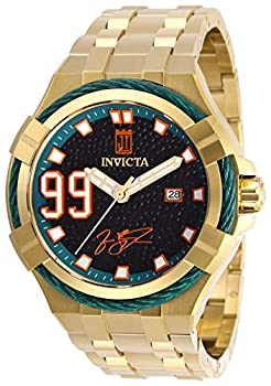 yÁzInvicta Men's Jason Taylor Gold-Tone Steel Bracelet & Case Automatic Black Dial Analog Watch 28526