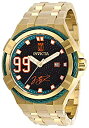 yÁzInvicta Men's Jason Taylor Gold-Tone Steel Bracelet & Case Automatic Black Dial Analog Watch 28526