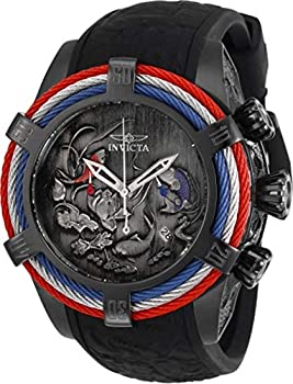 yÁzInvicta Men's Bolt Black Silicone Band Steel Case Quartz Analog Watch 28216